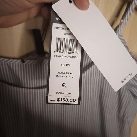 BCBGMaxazria Womens New Blue White Stripe Cold Shoulder Bell Sleeve Blou… - Picture 5 of 7